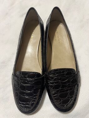 Talbots Dark Brown Croc-Embossed Leather Penny Loafers Size 9.5 W
